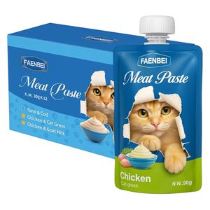  Faenbei Chicken & Cat Grass Meat Paste - 12 Pieces 