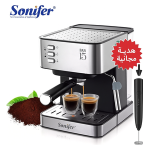 Sonifer Espresso Coffee Maker - 850W - Pump Pressure: 15 bar high-performance - Silver + Gift whisk