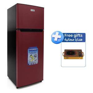  ثلاجة هيونداي بابين - 10 قدم - HBM-1000 - احمر+ طباخ كهربائي هيونداي - مشعل واحد - HBM-C1 - خشبي 