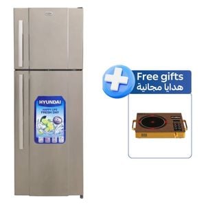  ثلاجة هيونداي بابين - 20 قدم - HBM-2000 - سلفر+ طباخ كهربائي هيونداي - مشعل واحد - HBM-C1 - خشبي 