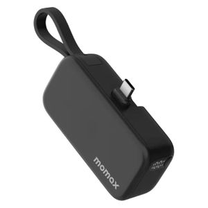  شاحن محمول صغير الحجم ومبتكر موماكس ون باور ميني - تصميم 3 في 1 - سعة 5000 مللي أمبير - شحن سريع PD بقوة 20 واط - اسود 