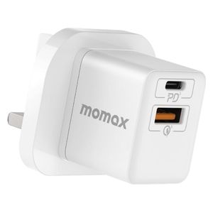  شاحن جداري موماكس - بقدرة 20 واط - منفذ يو اس بي سي و يو اس بي اي - ابيض 