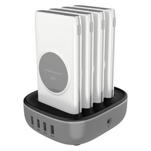  Powerology - Power Bank Station - 4-in-1 Wireless - 10000mAh - Built-in Lightning & Type-C - White 
