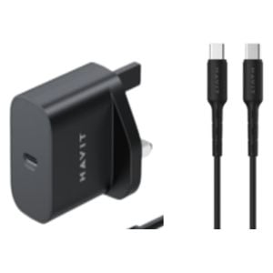  Havit ST712 UK Wall Charger - Includes USB-C to USB-C cable - 20W - Black 