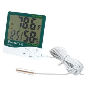  مقياس درجة الحرارة والرطوبة بروسكيت - مع ساعة ومنبه وتقويم - من -50 درجة مئوية إلى +70 درجة مئوية - أخضر 