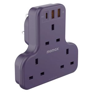  مقبس مومـاكس - تصميم على شكل حرف T لتنظيم الكابلات والأجهزة بشكل مثالي - ثلاثة منافذ طاقة لأجهزة متعددة - بنفسجي 