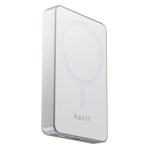  شاحن محمول لاسلكي هافيت PB5217 - سعة بطارية 10000 مللي أمبير - شحن سريع بقوة 20 واط عبر منافذ يو اس بي اي  و يو اس بي سي - ابيض 