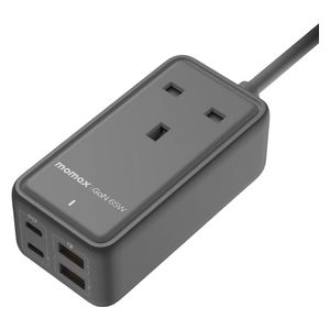  كيبل تمديد موماكس - مخرج طاقة 65 واط لأجهزة الكمبيوتر المحمولة والأجهزة اللوحية والهواتف الذكية - منفذ يو اس بي سي : يدعم الشحن السريع للأجهزة المتوافقة - رمادي 