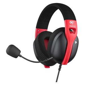  سماعة الألعاب السلكية هافيت Fuxi-H5d - ميكروفون قابل للفصل للتواصل الصوتي الواضح - مقبس صوت مقاس 3.5 ملم لسهولة التوصيل والتشغيل - أحمر 