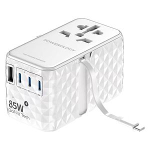  Powerology - Universal Super Charger - 85W - with Retractable Type-C Cable - White 