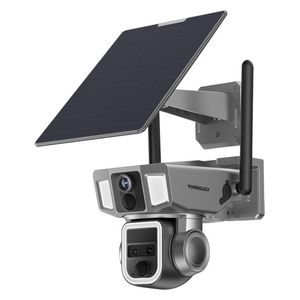  كاميرا خارجية باورولوجي - عدسة مزدوجة - 4G/واي فاي 360 درجة - IP66 مقاومة للماء والغبار - أسود 