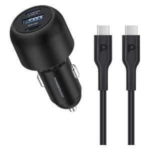  Powerology - Car Charger - 130W - Dual-Port  with Dash Charging - Aluminum - Black 