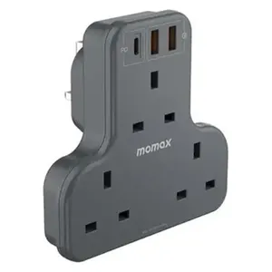 مقبس مومـاكس - تصميم على شكل حرف T لتنظيم الكابلات والأجهزة بشكل مثالي - ثلاثة منافذ طاقة لأجهزة متعددة - رمادي 