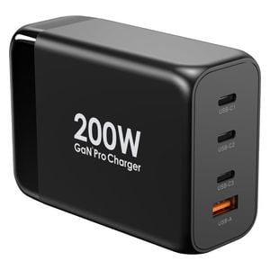 محطة شحن باورولوجي - إجمالي خرج 200 واط  GaN - تدعم شحن جهازي كمبيوتر محمول في وقت واحد - أسود 