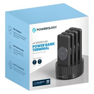  Powerology - Power Bank 4in1 Station - 10000mAh - 20W PD QC - Wireless, With Built-in Cable Lightning And Type-C - Black 