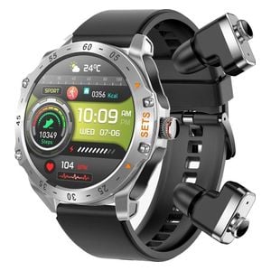 ساعة هايب الذكية مع سماعات أذن بورودو - شاشة مقاس 1.52 انج IPS ، مقاومة للماء بتقنية IP67 - سلفر
