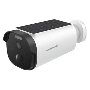  Powerology - Built-in Solar Outdoor Camera - IP65 Waterproof - 2K Quad HD Resolution - White 