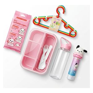  iZoeL Kids School & Home Value Bundle - 3-Compartment Lunch Box with Water Bottle, Wipes, Hangers, and Glue - Pink 