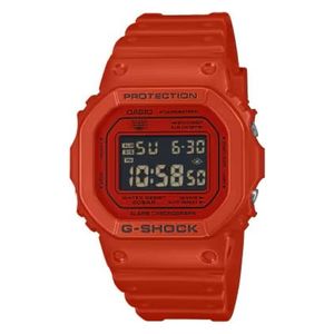  ساعة كاسيو جي شوك للرجال DW-5600RRB-4DR - عرض رقمي, سوار من الراتنج الحيوي - أحمر 