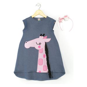 Pink Giraffe dress+Hair Band - 4Y