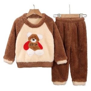  طقم شتائي فرو ناعم للأطفال - بني 