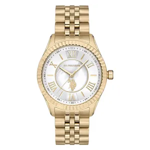 ساعة .يو.اس. بولو اسن للنساء USPA2028-03 - عرض بعقارب, سوار من الستانلس ستيل - ذهبي