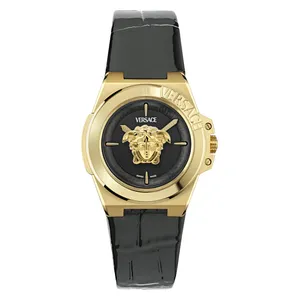 Versace Watch VE8D00324 For Women - Analog Display, Leather Band - Black