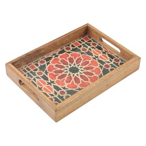  Wooden Tray With Colorful Engravings - 25x35 cm 