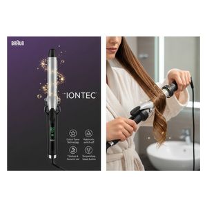  براون مكواة تجعيد الشعر ساتين هير 7 -  أسطوانة سيراميك وتيتانيوم 22 مم - اسود 