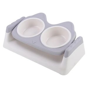  Dual Bowl For cats - Light Grey 