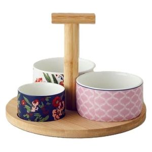  English Home Wooden Tray With 3 Glasses - Wood 