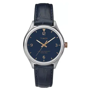  Timex Watch TW2R69700 For Women - Analog Display, Leather Band - Navy 