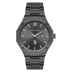 ساعة .يو.اس. بولو اسن للرجال USPA1056-05 - عرض بعقارب, سوار من الستانلس ستيل - رمادي