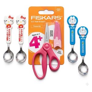  Fiskars Kids 5 inch Pointed Tip Scissors, Character Spoon Set - Multi color 