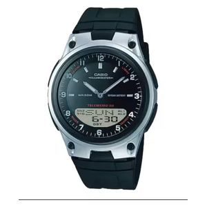  ساعة كاسيو للرجال AW-80-1AVDF - عرض بعقارب, سوار من الراتنج - اسود 