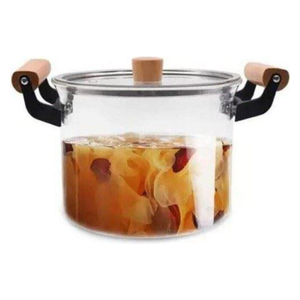  Arrow Home Glass Cooking Wot with Wooden Handle - Transparent 