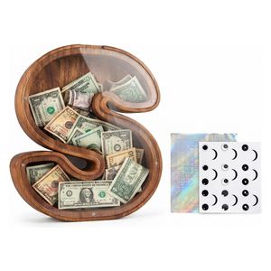  Kiztoys X001Q8783333 - Letter S Wooden Piggy Bank - 18 x 18 x 3 cm - Brown 