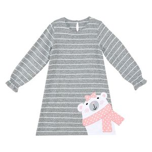 Teddy Bear Girl Grey Striped Dress - 6Y