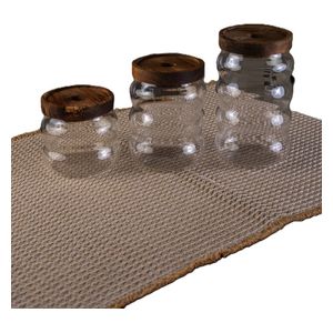  A Set of Multi-layered Glass Jars With Wooden Lids - Transparent 