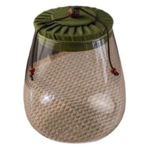  Glass Canister With Lid Covered With Cloth - Transparent 