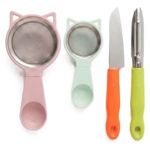  SRZ Cactus Fruit Peeler Knife and Cat Tea Strainer Set - 4 Pieces - Multi Color 