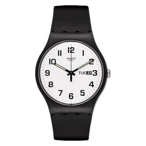  ساعة سواتج للجنسين SO29B703 - عرض بعقارب, سوار من السيليكون - اسود 