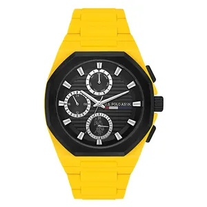  ساعة .يو.اس. بولو اسن للرجال USPA1103-06 - عرض بعقارب, سوار من السيليكون - اصفر 