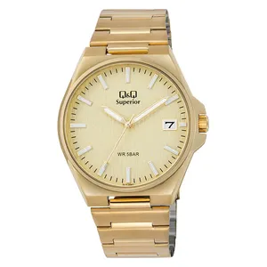 Q&Q Watch S21A-006PY For Men - Analog Display, Stainless Steel Band - Gold