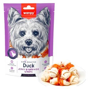 وانبي وجبة خفيفة للكلاب مصنوعة من لفائف لحم البط المجفف والجلد الخام - 100 غم