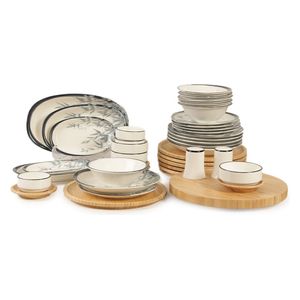  طقم صحون بامبو/بورسلين - 44 قطعة - ابيض 