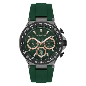 ساعة .يو.اس. بولو اسن للرجال USPA1076-02 - عرض بعقارب, سوار من السيليكون - اخضر 