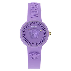 ساعة فيرساتشي للنساء VE8J00224 - عرض بعقارب, سوار من السيليكون - بنفسجي