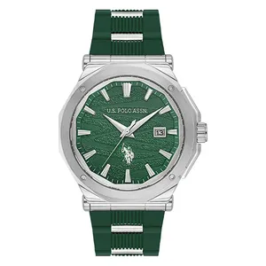  ساعة .يو.اس. بولو اسن للرجال USPA1107-03 - عرض بعقارب, سوار من السيليكون - اخضر 
