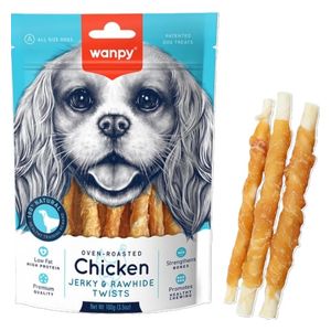 وانبي وجبة خفيفة للكلاب مع لحم الدجاج المجفف ولفائف الجلد الخام - 100 غم